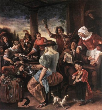 Jan Steen Painting - Una fiesta alegre, pintor de género holandés Jan Steen